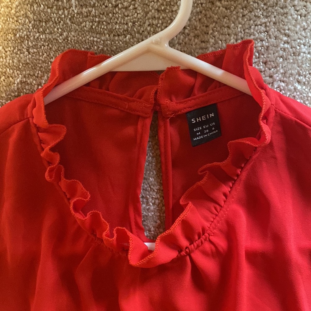 New Ruffle Trim Red Blouse - Picture 6 of 7